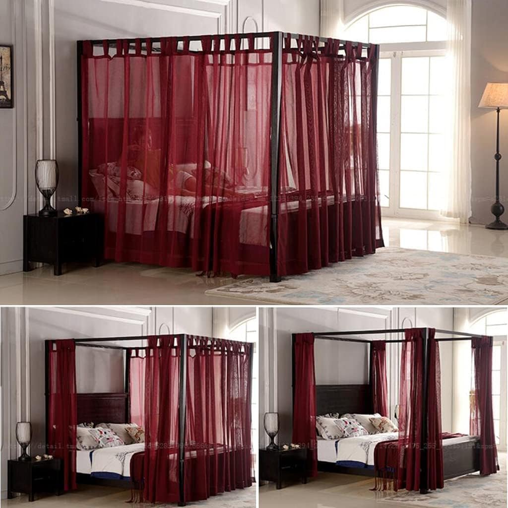 Modern Linen Retro American Classic Style Bed 6PCS Curtain Canopy for Girls Boys Adults Queen King Cal King Size Bed Without Top Cover (Wine Red, 64" W x 86" L (Pack of 1))