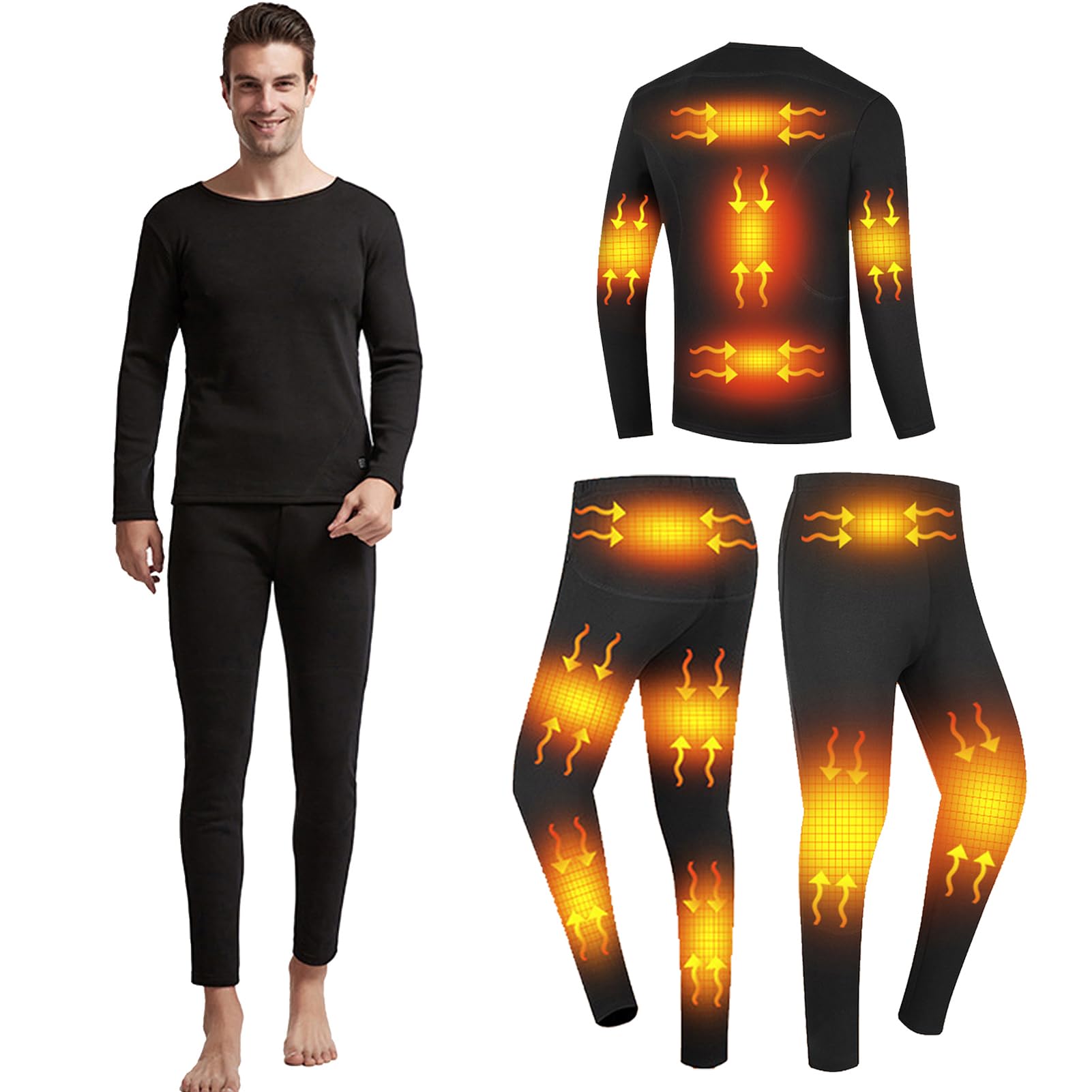 TOVCHEI 13-Zone Carbon Fiber Heated Underwear for Men Women Winters Outdoor Sports USB Heating Thermal Clothes Tops Pants Set,Men,XL