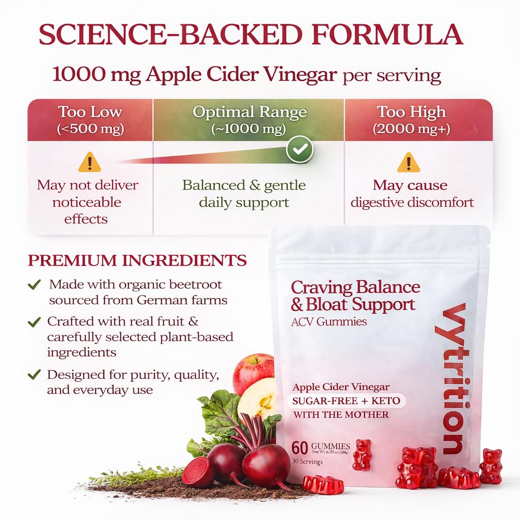 Apple Cider Vinegar Gummies Sugar Free – ACV Gummies with The Mother 1000mg – Keto Friendly – Vegan – Supports Appetite Control & Weight Management (60 Count) — Amazon image 4