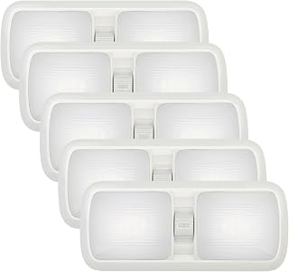 Kohree Upgraded 12V Led 700 Lumen RV Ceiling Double Dome Light, RV Interior Lighting with ON/Off Switch for RV, Trailer, Camper, Car, Boat, Natural Light Frosted Cover 4000-4500K (60X2835SMD 5 Pack)