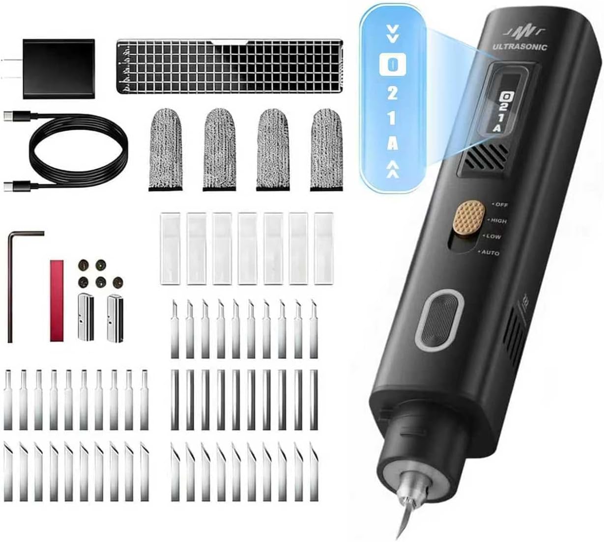 40kHz Ultrasonic Utility Knife, 35w Handheld Ultrasonic Knife, 50PCs Replacement Blade and Sonic Knife for OLED Display, 3D Printed Model, Plastic, Wood, Resin, Polyvinyl, Leather