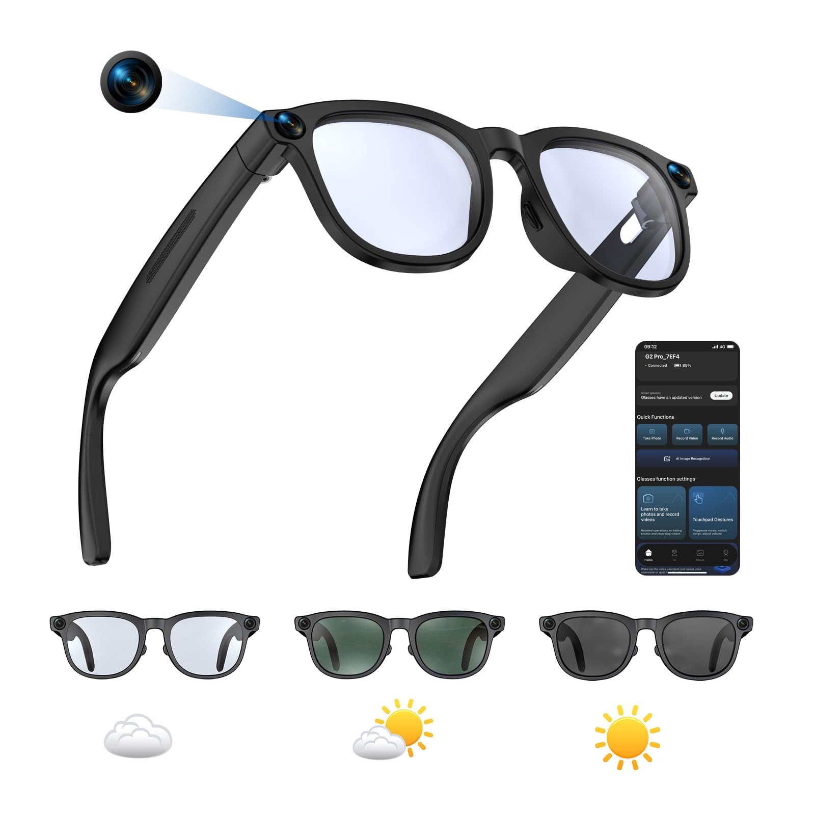 Smart AI Camera Glasses G2 1200P HD Video Recording Eyewear with 8MP Sensor Real Time Voice Translation Wireless Bluetooth Wi-Fi Hands-Free POV Camera-image-21