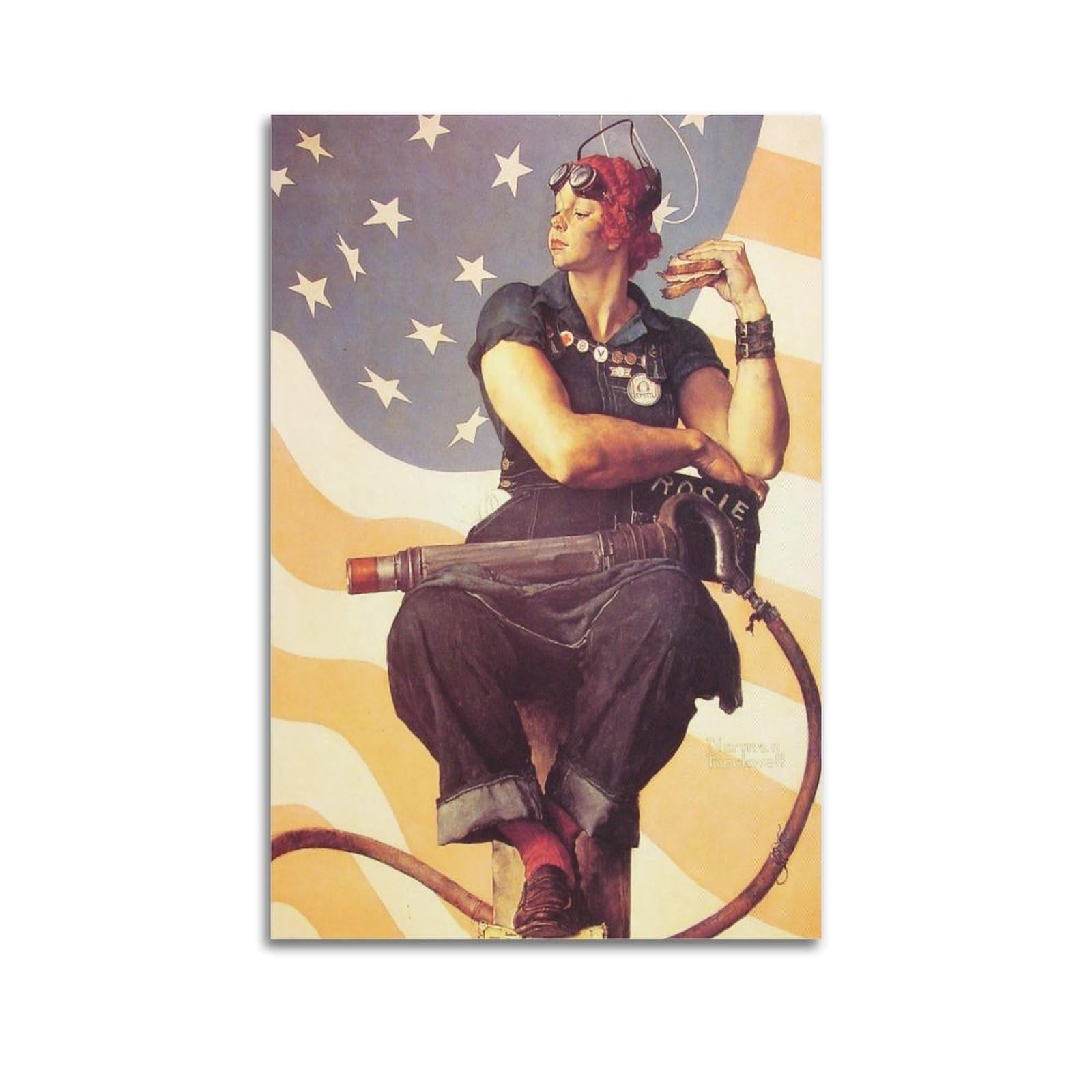 Kangzeng Unframe-Style Norman Rockwell Painter Works (Rosie The Riveter) Art Posters Wall Art Bedroom Prints Home Decor Hanging Picture Canvas 12X18inch(30X45cm)