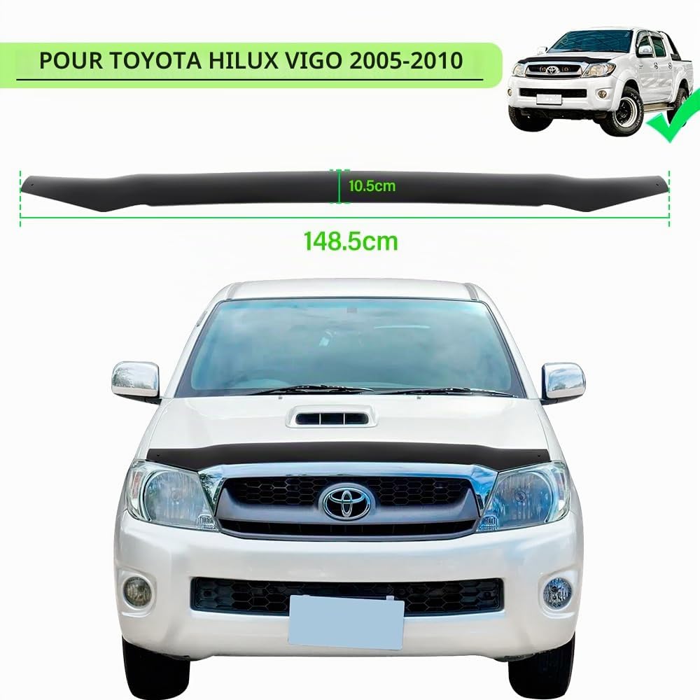 Protection de capot pour Toyota Hilux 2005-2011 Life Sol Executive - Toutes les cabines - Déflecteur de capot - Accessoires pickup - Acrylique PMMA - Résistant aux UV - Résistant aux