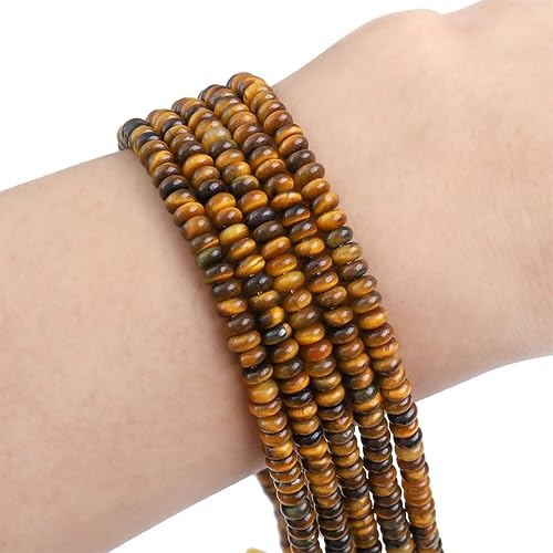 Miniatura 5 de BEADIA Cuentas espaciadoras de ojo de tigre amarillo natural, cuentas sueltas de disco Rondelle, cuentas sueltas para abalorios de joyería de 0.157