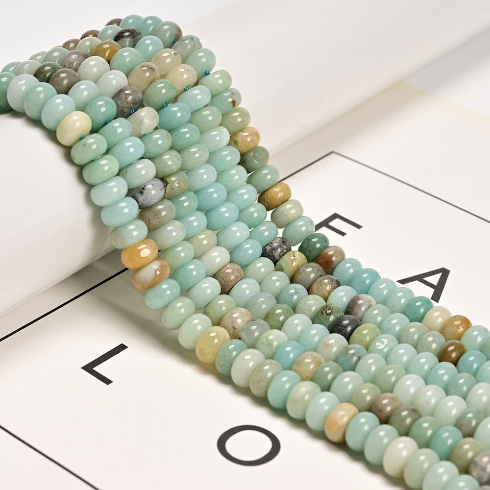 75Pcs 5x8mm Real Mixed Amazonite Smooth Rondelle Gemstone Beads