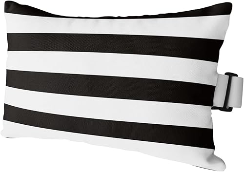 Almohada de exterior para tumbona, diseño de rayas simples en blanco y negro, impermeable, almohada lumbar con inserto y correa elástica ajustable