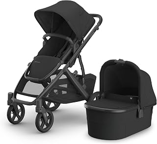 Vista V3 Stroller + Bassinet V3 - Convertible Single-to-Double Stroller System- Bassinet, Toddler Seat, Bug Shield, Rain Shield Included - Jake (Charcoal/Carbon Frame/Black Leather)
