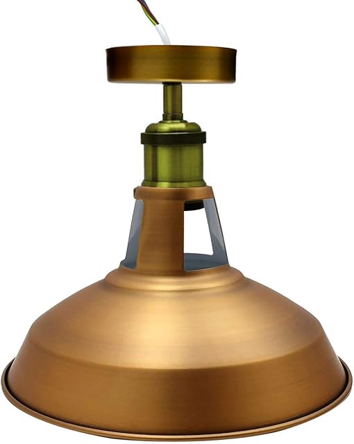 SRM, Vintage Retro Industrial Semi Flush Mount Ceiling Light LED Lamp Fixture, Kitchen Light Ceiling, Metal Large Rustic Light Shade Pendant Lampshade Fitting for Bedroom, Farmhouse (Yellow Brass 2)