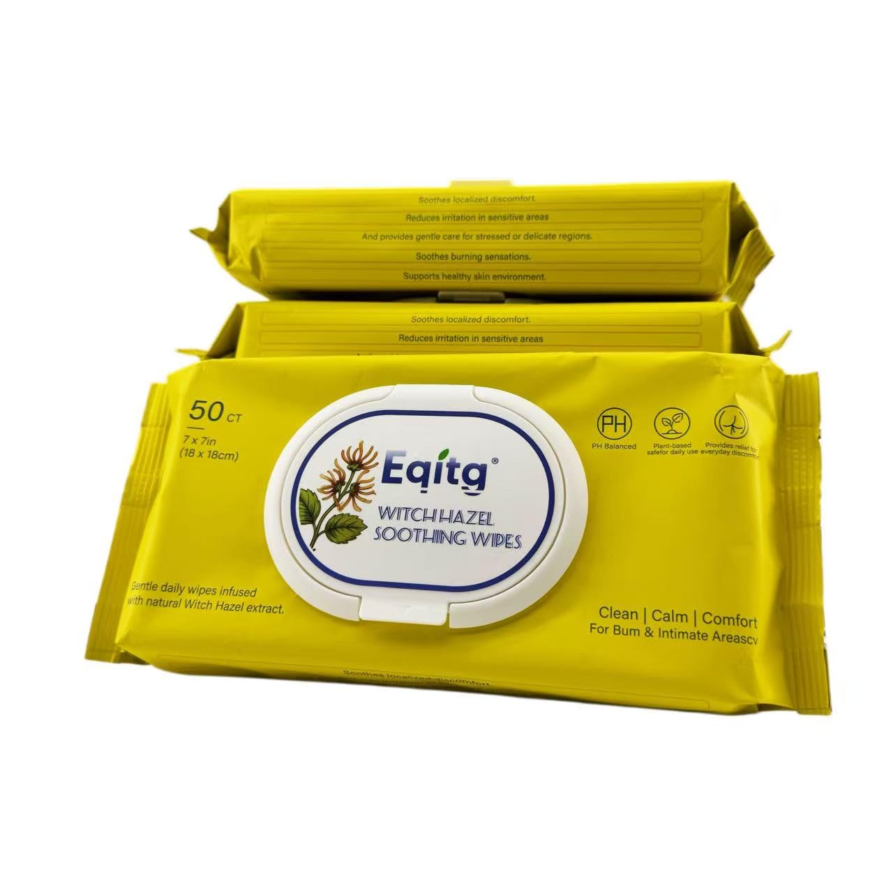 Witch Hazel Cleansing Wipes-3 packs, Flushable Alcohol Free Wet Wipes for Sensitive Skin, Pop-Up Dispenser Pack, Gentle & Soothing, Septic Safe, 50 Count, Daily Body & Personal Care Wipes