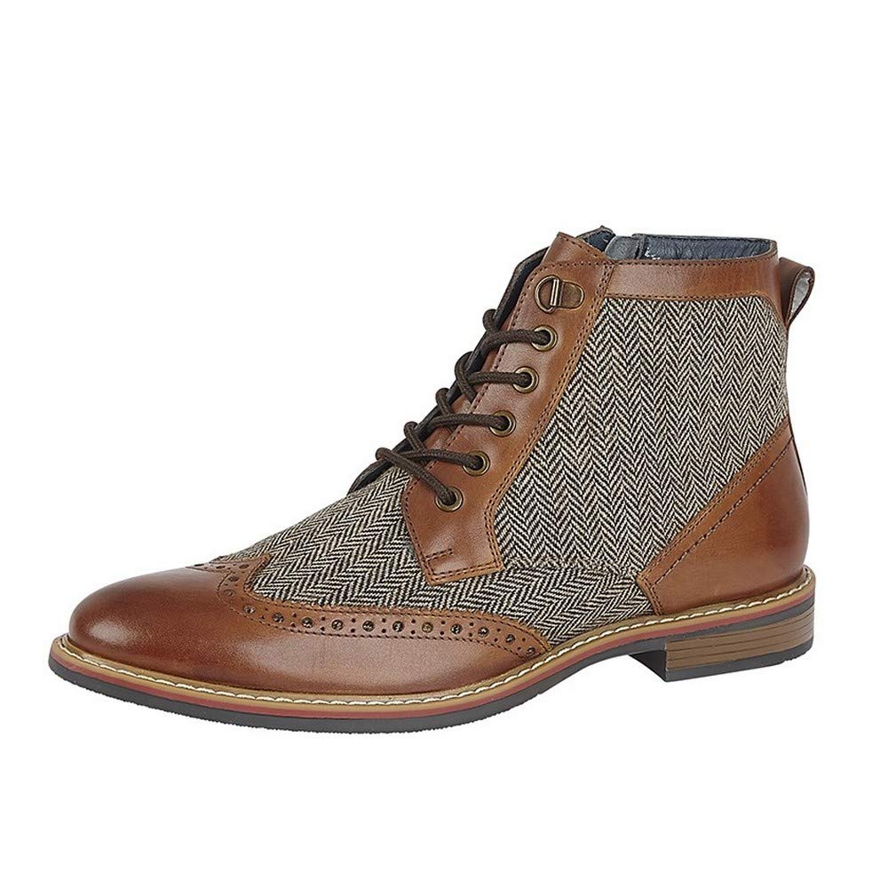 RoamersMens Herringbone Leather Ankle Boots (11) (Tan)