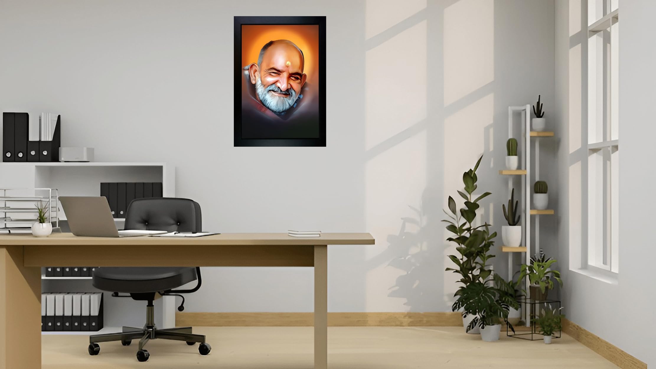CrowdHall Neem Karoli Baba Photo Frame | Neem Karoli Baba Wall Painting For Home Decoration And Gifting (10 x 13.5 inch) 1