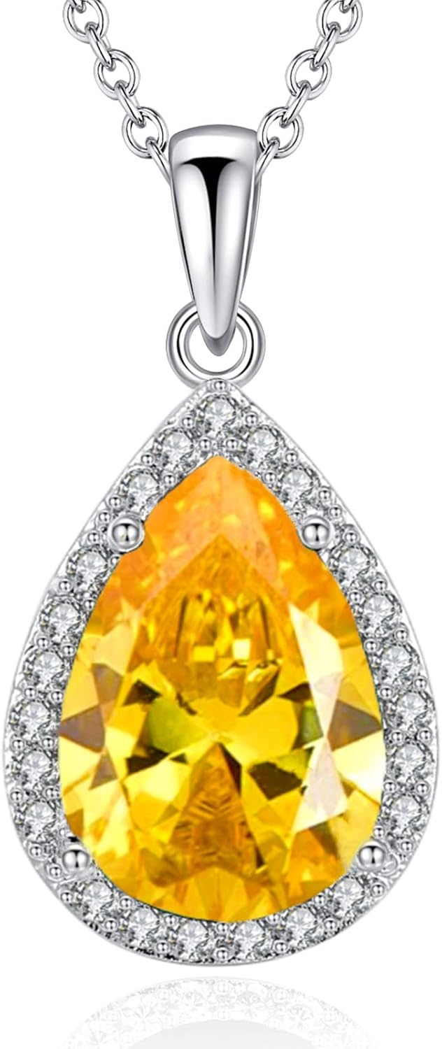 VONSSY Classic Oval Pendant Gemstone Necklace | Crystal Ruby Sapphire Waterdrop Birthstone Teardrop Emerald Necklace | 18K Platinum Gold Plated Chain | Jewelry Gift for Mother Wife Girlfriend