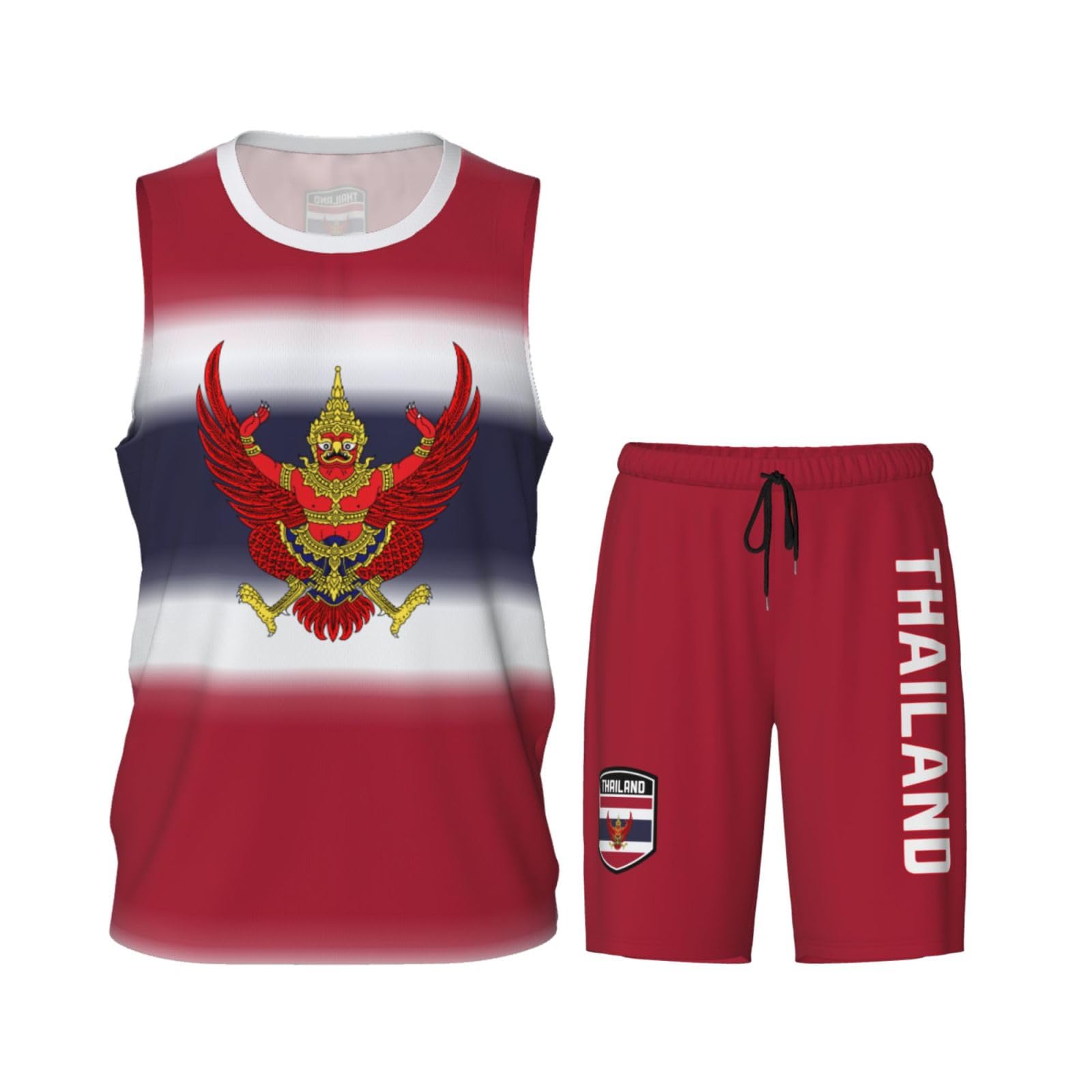 DABOYOZHZH Thailand Emblem Basketball Uniform Suit for Men Team Training Athletic Gradient Jersey White