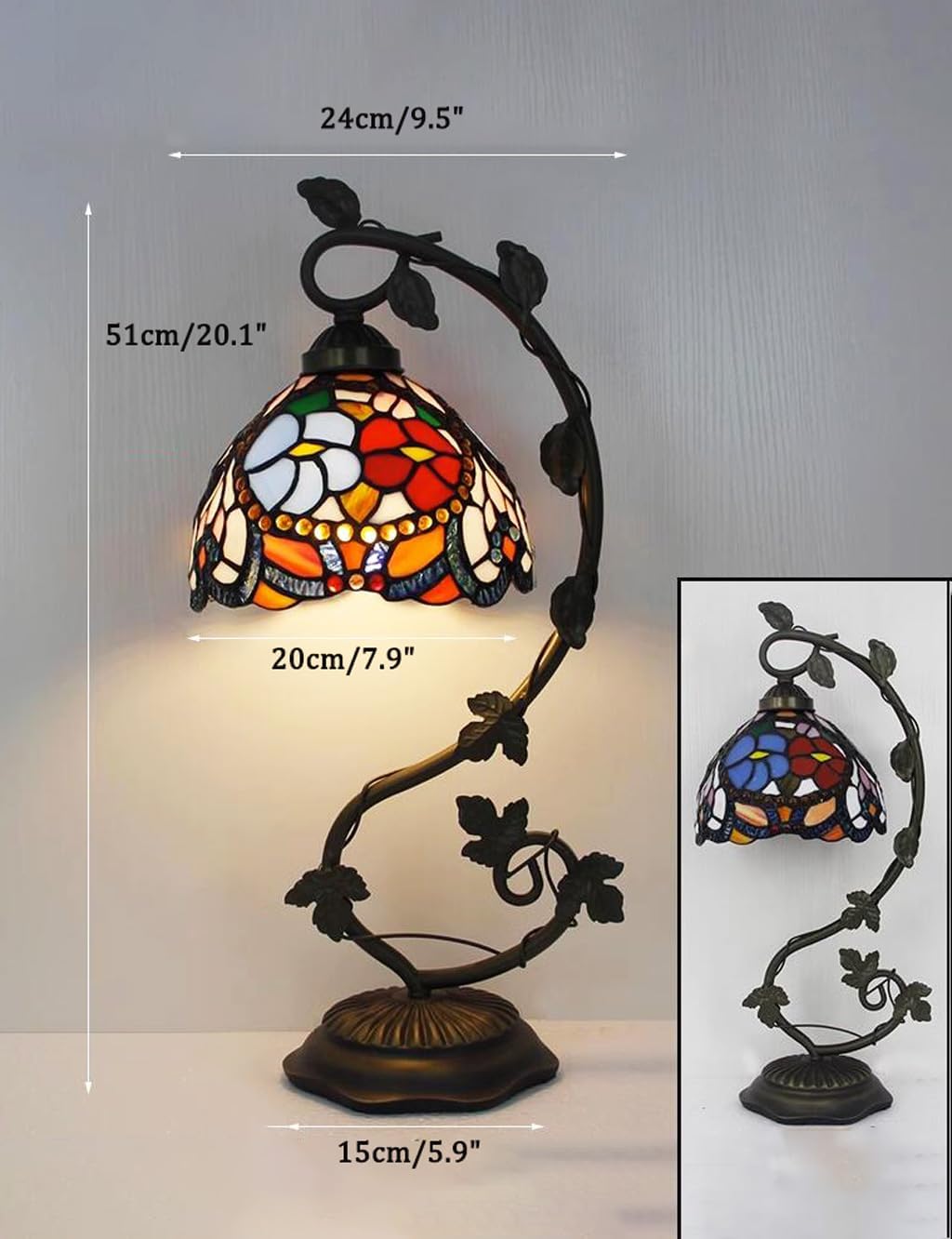 8 Zoll Home Supplies Buntglas-handgefertigte Tiffany-Vintage-nachttischlampen Für Wohnzimmer, Schlafzimmer Und Lounge lampenschirm (TF-TWTD-D)