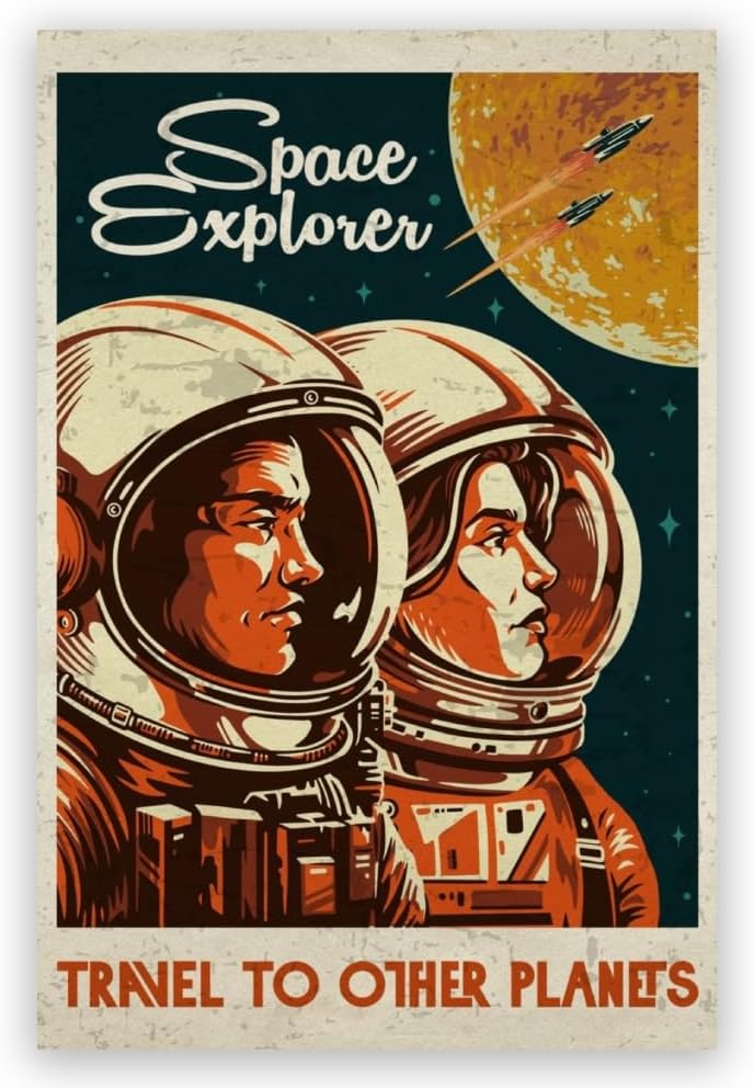 LuminDazeSpace Explorer Poster Retro Space Wall Art Outer Space Travel Picture Decoration Exoplanet Galaxy Mars Planet Exploration Art Canvas Print Retro Futuristic 8x12inch Unframed, style-12