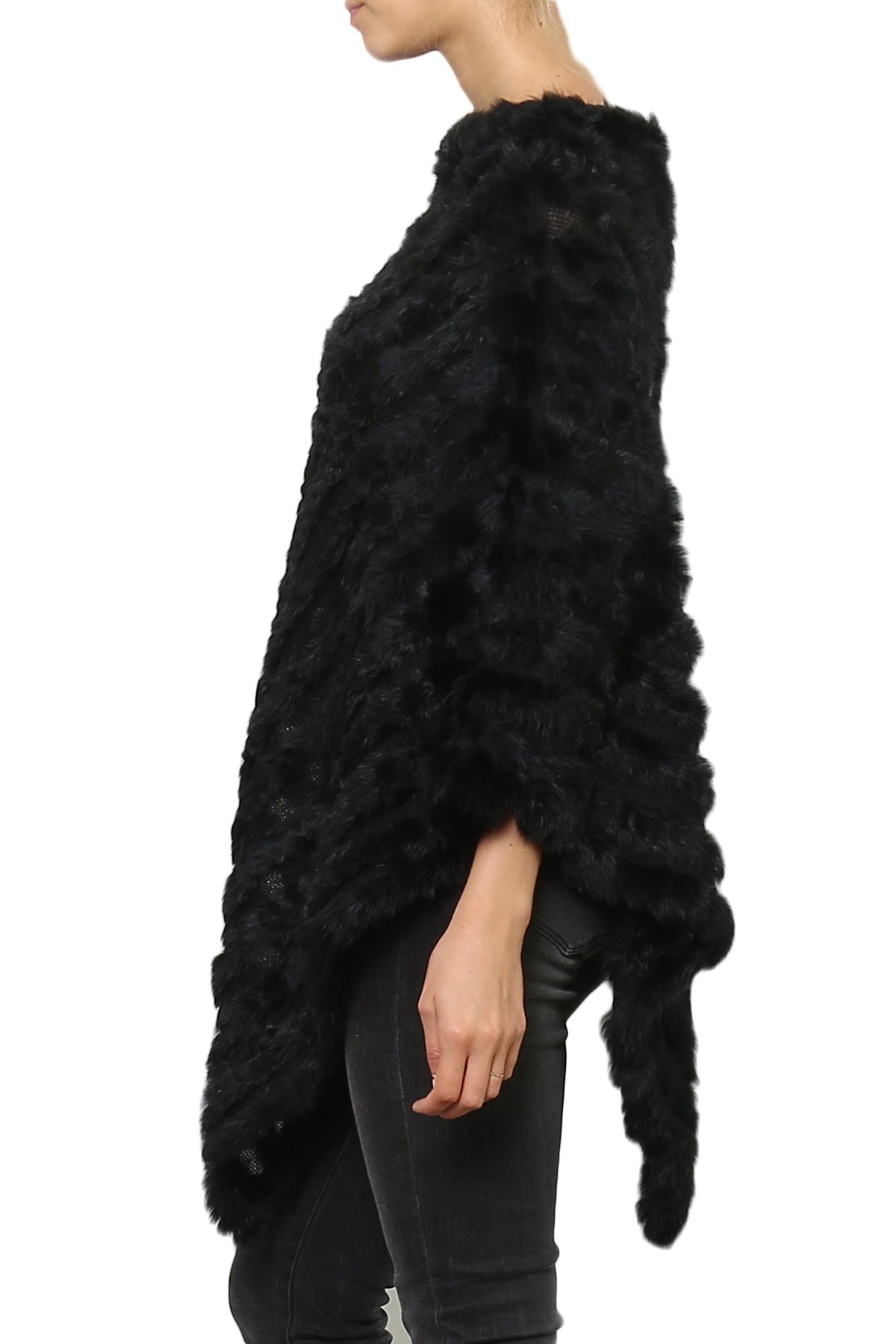 Image secondaire de Miss Rouge poncho en fourrure lapin,tricote (Noir)