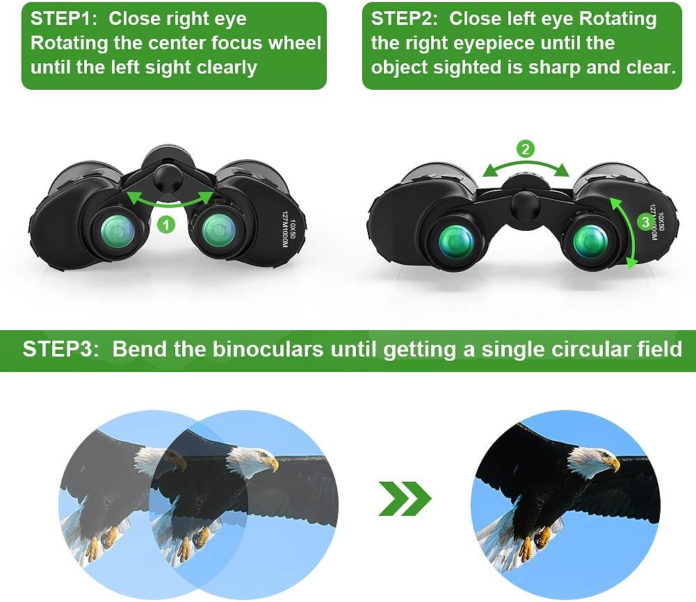 Binoculars for Adults,SGAINUL 10x50 Compact Powerful HD Binoculars for Bird Watching,Traveling,Hunting Telescope with Strap Carrying Bag
