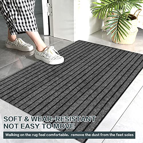 Heyroll Custom Size Hallway Runner Rug, Backed Non-Slip Waterproof Runner Rugs, Washable Outdoor Indoor Carpet Runner Rug For Floor, Entryway, Kitchen, Laundry, Balcony, Garage 2' X 6', Stripe Gray #TOP3