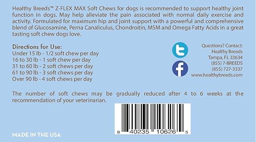 Miniatura 4 de Healthy Breeds Dogue de Bordeaux Z-Flex Max - Masticables suaves para cadera y articulaciones, 100 unidades