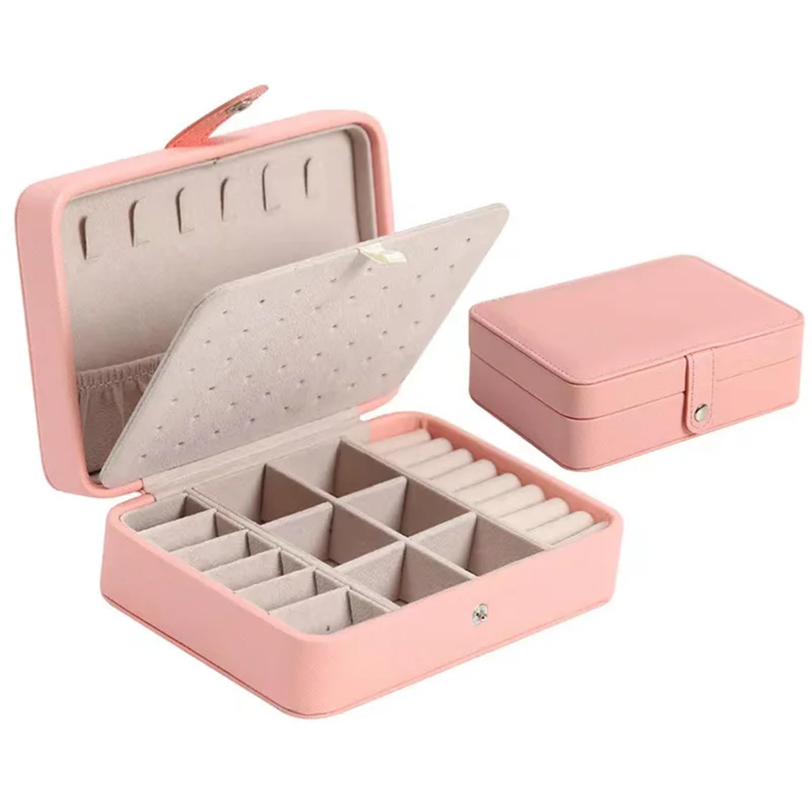 Boîte à bijoux boîte de rangement de bijoux Portable étui à bijoux de voyage de grande capacité pour Bagues(Pink)