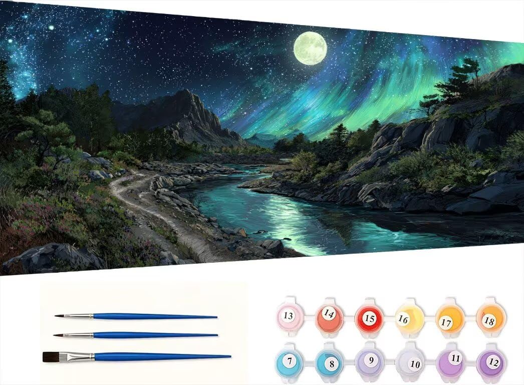 Pintar por Numeros Adultos, Aurora Moon, 70x90cm 7JGWX-256