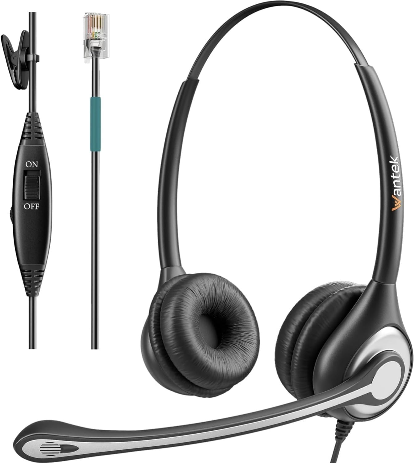 Wantek Corded Telephone Headset Dual w/Noise Canceling Mic Compatible with Avaya Aastra Allworx Adtran Alcatel Lucent AltiGen Digium Gigaset InterTel Mitel Plantronics Landline Deskphones(F602S1)
