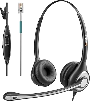 Wantek Corded Telephone Headset Dual w/Noise Canceling Mic Compatible with Avaya Aastra Allworx Adtran Alcatel Lucent AltiGen Digium Gigaset InterTel Mitel Plantronics Landline DeskphonesF602S1