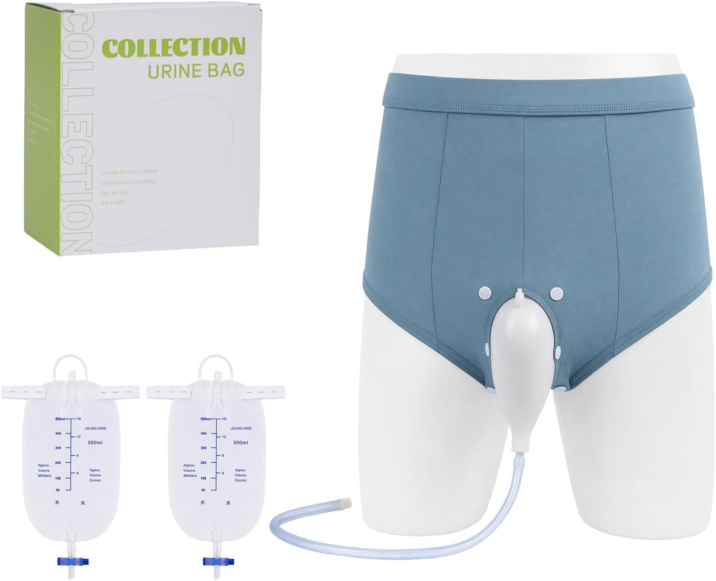 Urine Collector for Men, Wearable Urine Collection Bag for Men, Men's Portable External Catheter with Two 500ml Urine Bag Reusable, Removable Urine Collection Container, Blue-Gray XXL