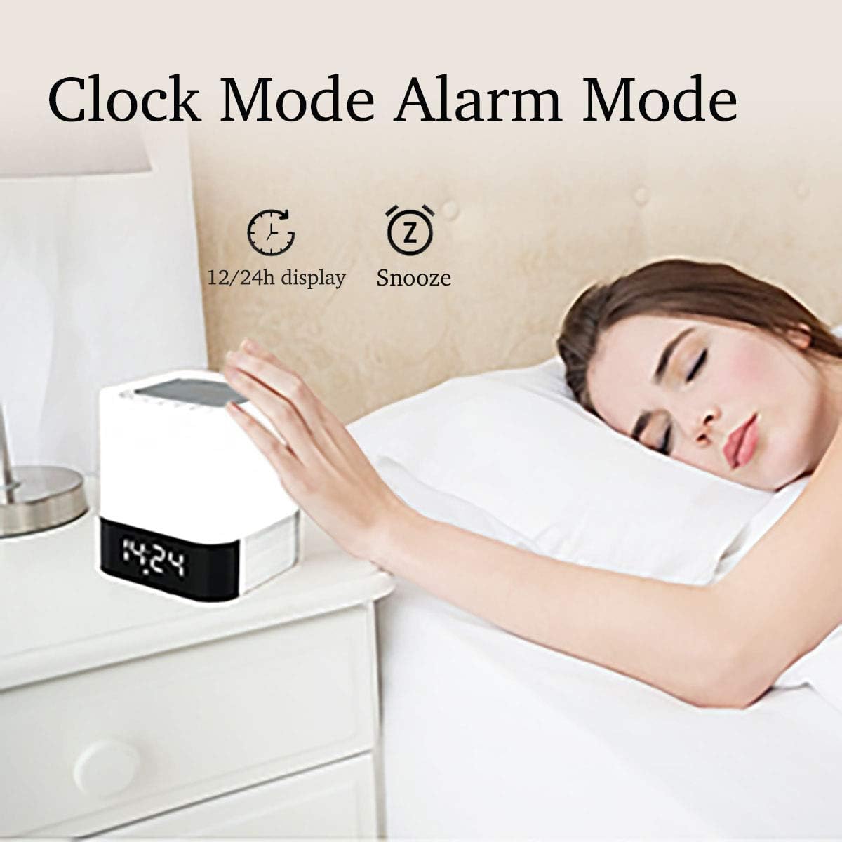 Altoparlante Bluetooth con luce notturna, sveglia con altoparlanti wireless, lampada da comodino con controllo touch, lettore musicale MP3, lampada da tavolo con sensore tattile dimmerabile,