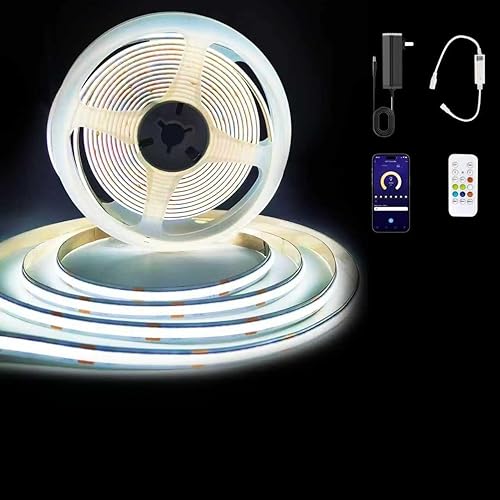 Miniatura 6 de CCT COB - Tira de luz LED de 32.8 pies, tira de luces LED de blanco cálido a blanco frío, 608 LEDs/M DC24V, CRI90+, control de aplicación Bluetooth,