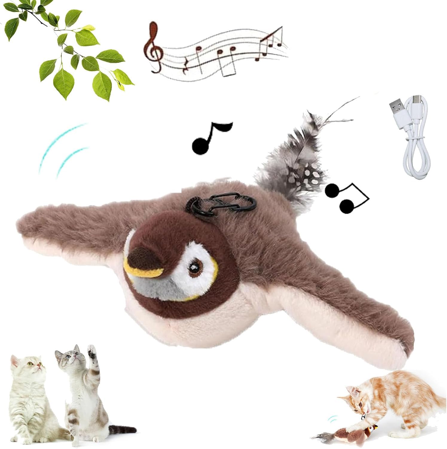 HIAME Flapping Bird Cat Toy, Interactive Simulated Flying Bird Cat Toy for Indoor Cats Rechargeable & Washable