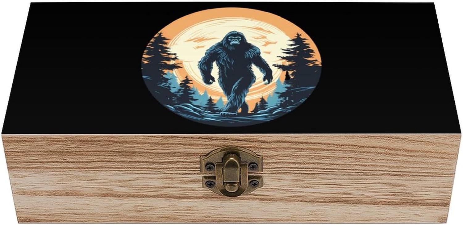 Bigfoot-1 Wooden Storage Box Retro Jewelry Organizer Storage Lock Box Keepsake Box