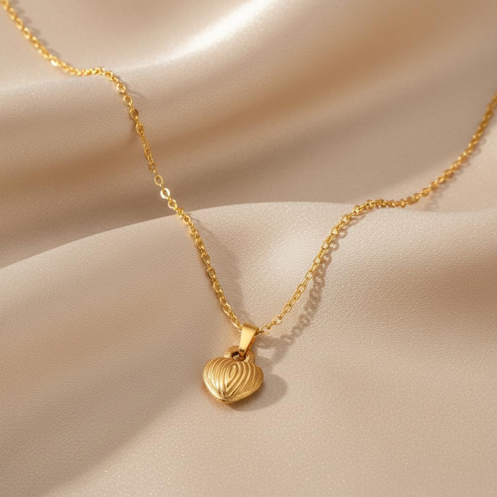 Zoe's Jewelry Heart Pendant Necklace, 24K Gold Plated 304 Stainless Steel, 18 inch Chain, Love Design - Image 2