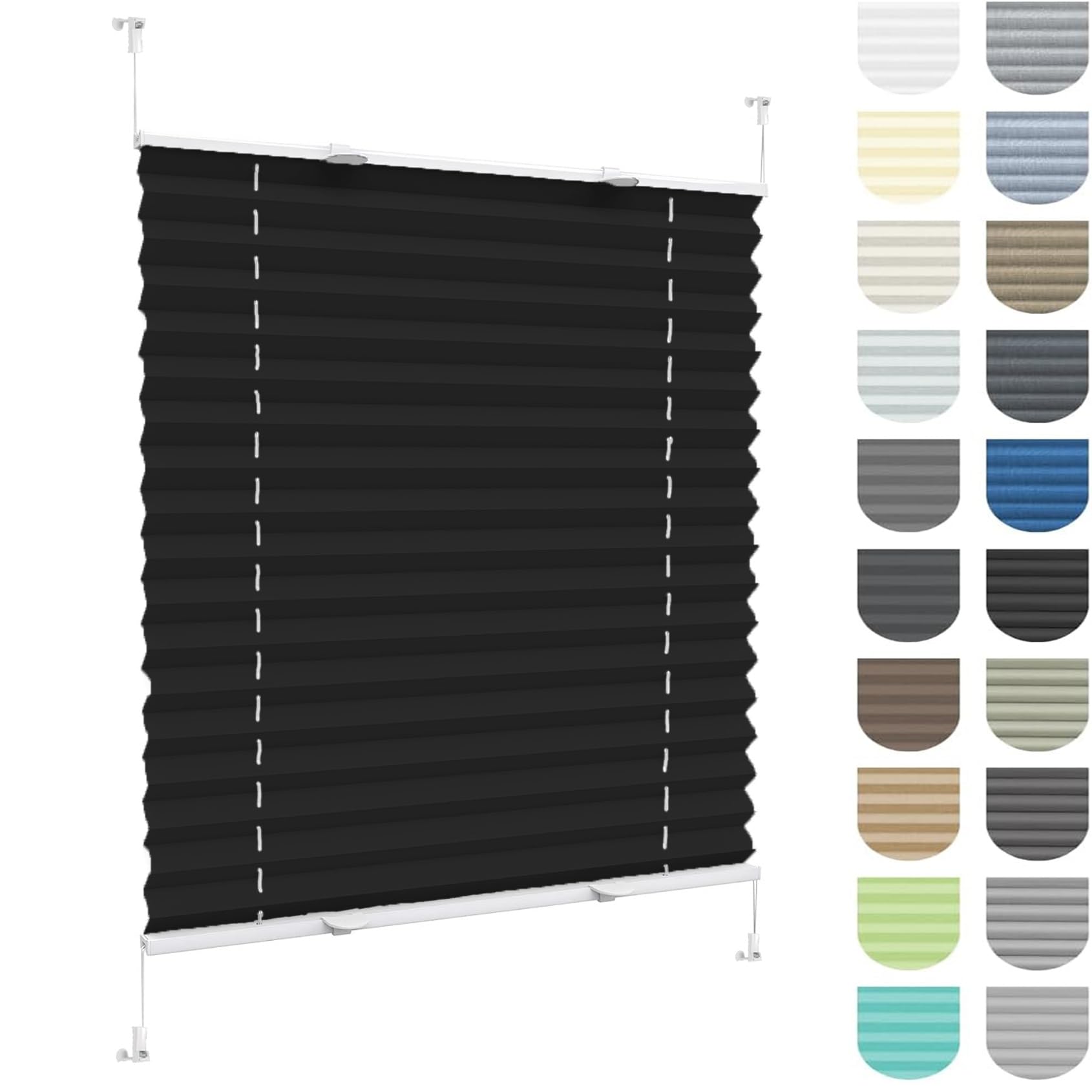 Huanqin Black No Drill Blinds Temporary Window Blinds 62 X 70 Cm (W X H), No Drilling, Translucent, Crushed Look, Opaque Folding Roller Blind, Out Cellular Shades, For Window Door,