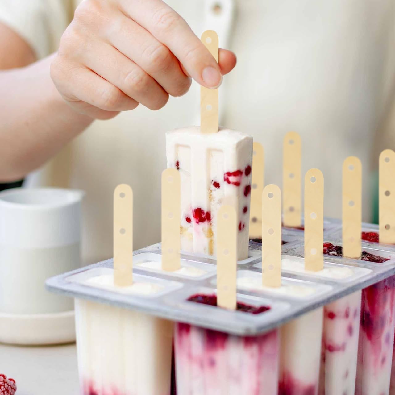 VILLCASE 100pcs Wooden Craft Sticks with Holes - 5.7 Inch Long Natural Popsicle Stick - Ice Cream Rod for Crafts Home Art Projects, Plant Labels DIY (Nature Color)