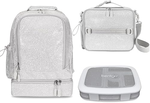 Bentgo® Juego de lonchera de 5 compartimentos para niños con bolsa de almuerzo aislada, mochila 2 en 1 y bolsa de almuerzo aislada (edición con