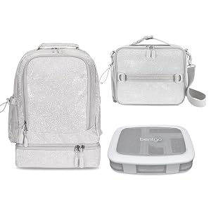Bentgo Kids 5-Compartment Lunch Box Set With Insulated Lunch Bag and 2-in-1 Backpack Insulated Lunch Bag Glitter Edition