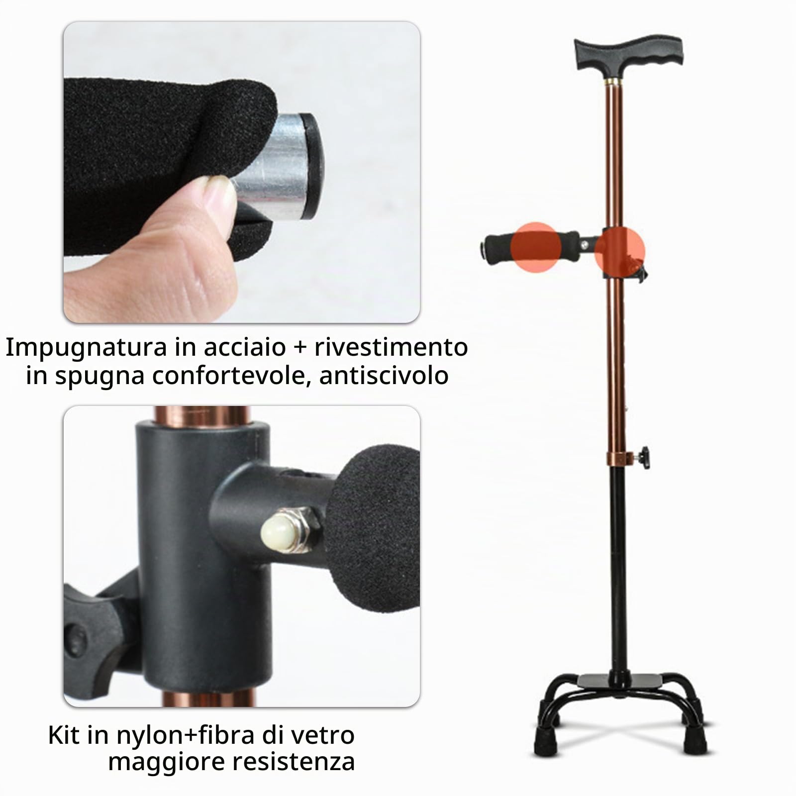 Bastone Passeggio, Stampelle Ausilio Per Deambulazione Anziani, Ausilio Per Sedersi Ad Altezza Regolabile Supporto Bastone Da Passeggio Quattro Piedi Ausilio Per Stare In Piedi 62 A 85cm