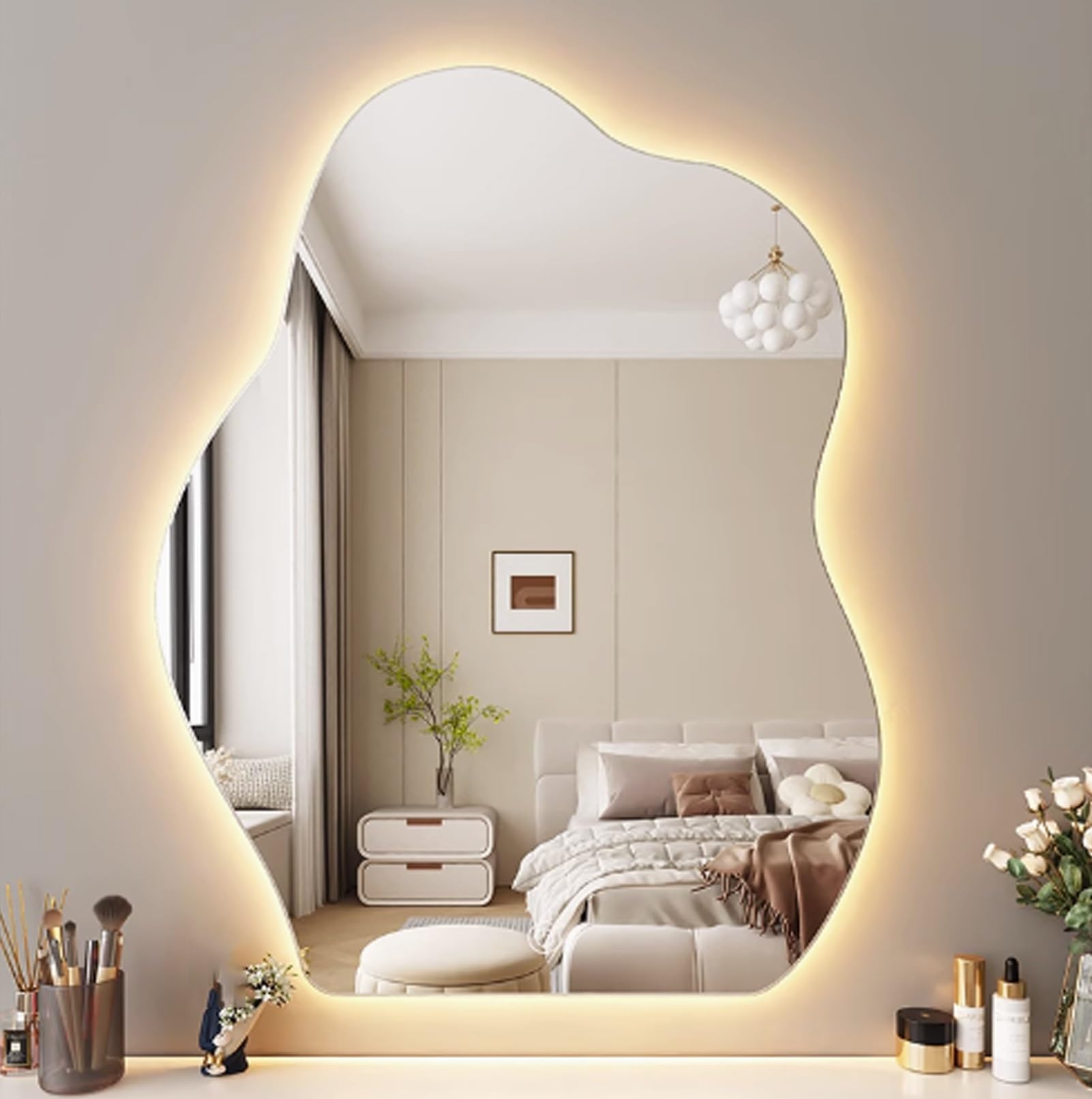 WJFTODAY Dimmable LED Bathroom Mirror, IP44 Waterproof Anti-Fog Wall Mirror, Modern Vanity Lighting for Stylish Home Decor, Perfect for Makeup and Grooming