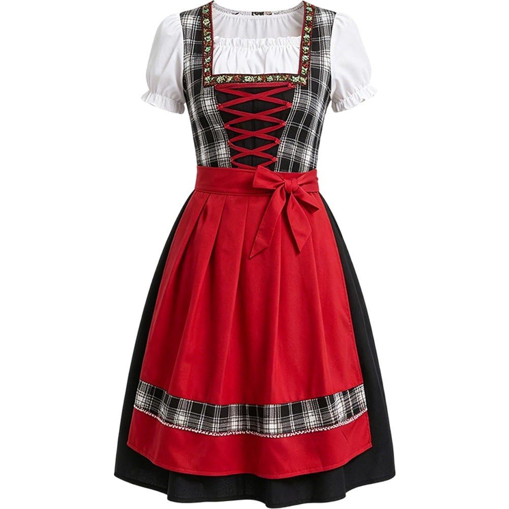 Danlai Plaid Maid Womens Bavarian Dirndl Dress, Oktoberfest Cosplay Costume for Beer Festival Halloween Carnival Party