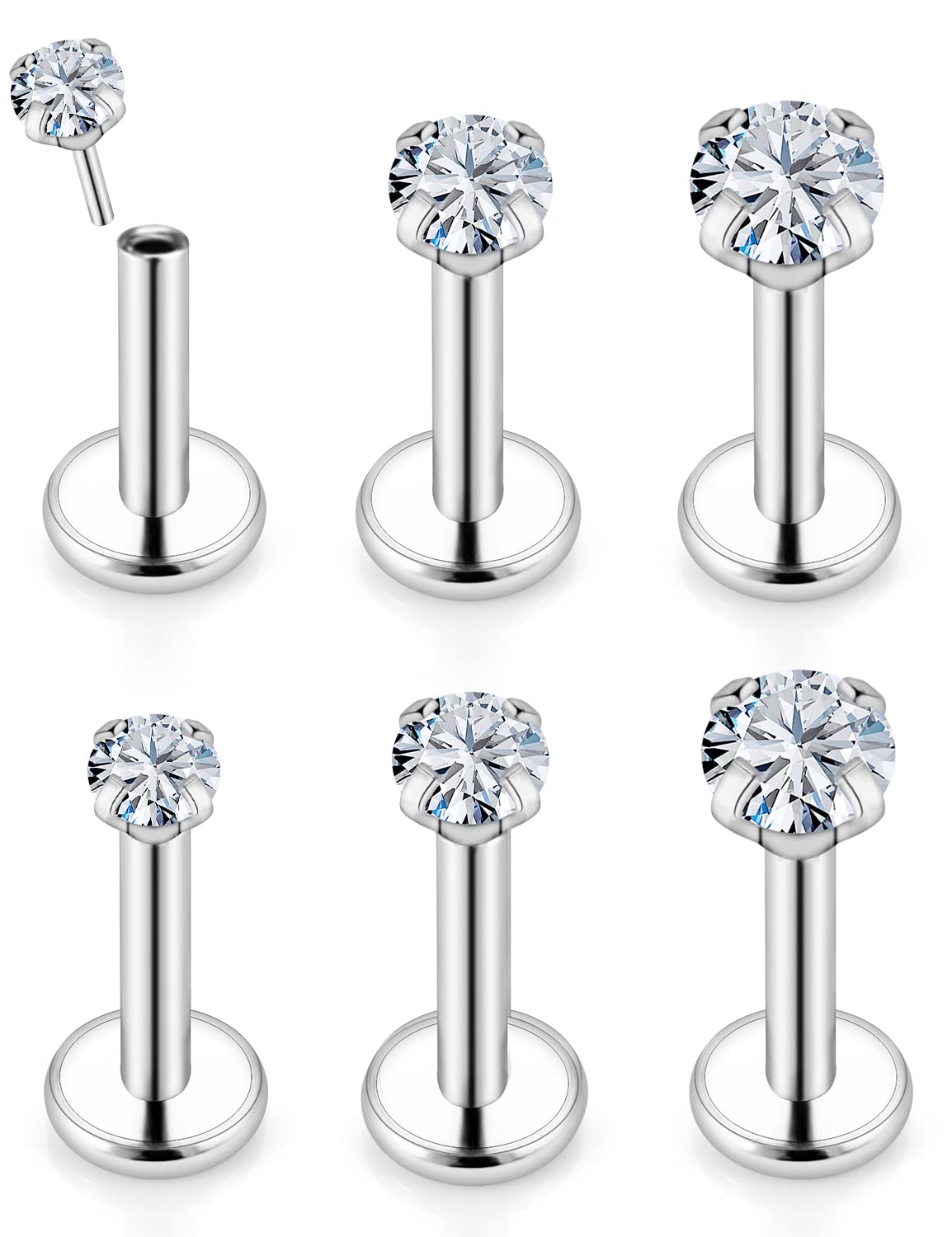 LOLIAS 24 Pcs Piercing 16G Acier Inoxydable & Zircone – Tragus, Lèvre, Hélix, Monroe, Labret – Lot Mixte Unisexe 3mm CZ Coloré