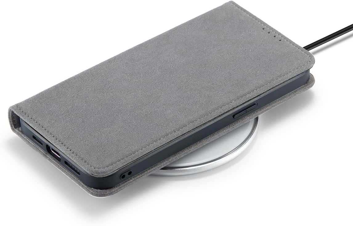 Alcantara Phone case Compatible with iPhone 15 Pro Holder, Card Insertion, Handmade All Inclusive Synthetic Suede case, (Grey, iphone14promax)