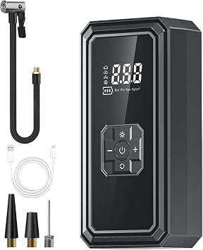 Portable Tire Pump - Digital Pressure Gauge Electric Inflator, LED Light Feature, Multi-Purpose Air Compressor | Tire Air Pump, Perfect for Bikes Balls Inflatable Toys SUV Sedan Camping Pool