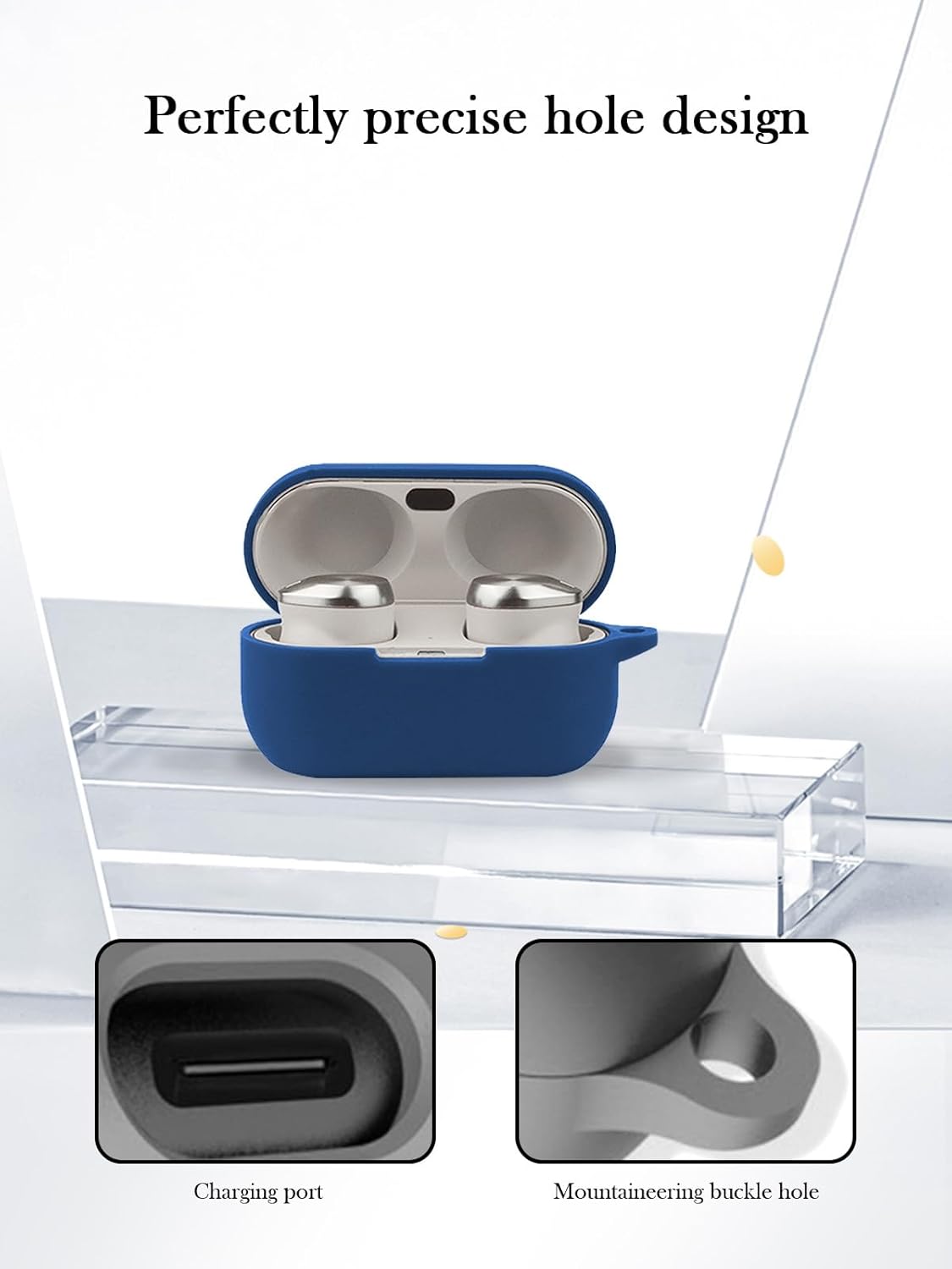 Case for Technics EAH-AZ100 Technics Reference Class Hi-Fi Wireless Earbuds,Soft Protective,BOVUGAC Silicone Case Cover with Keychain & Cleaning Kit & Lanyard for Technics EAH-AZ100-K Earbuds-Blue - Image 5