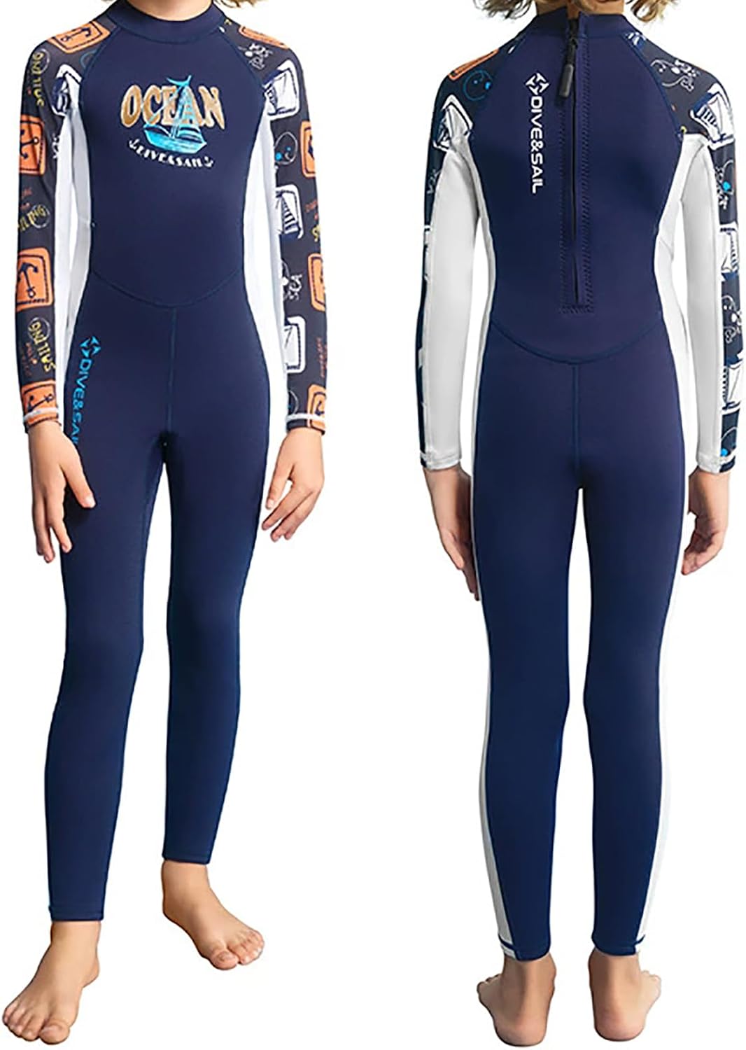 WYYHAA Boys 1.5mm Hybrid Wetsuit, Kids Full Suit with Thermal Neoprene Core & Lycra Stretch Panels, Long Sleeve Back Zip Swim Suit for Surfing, Swimming & Snorkeling