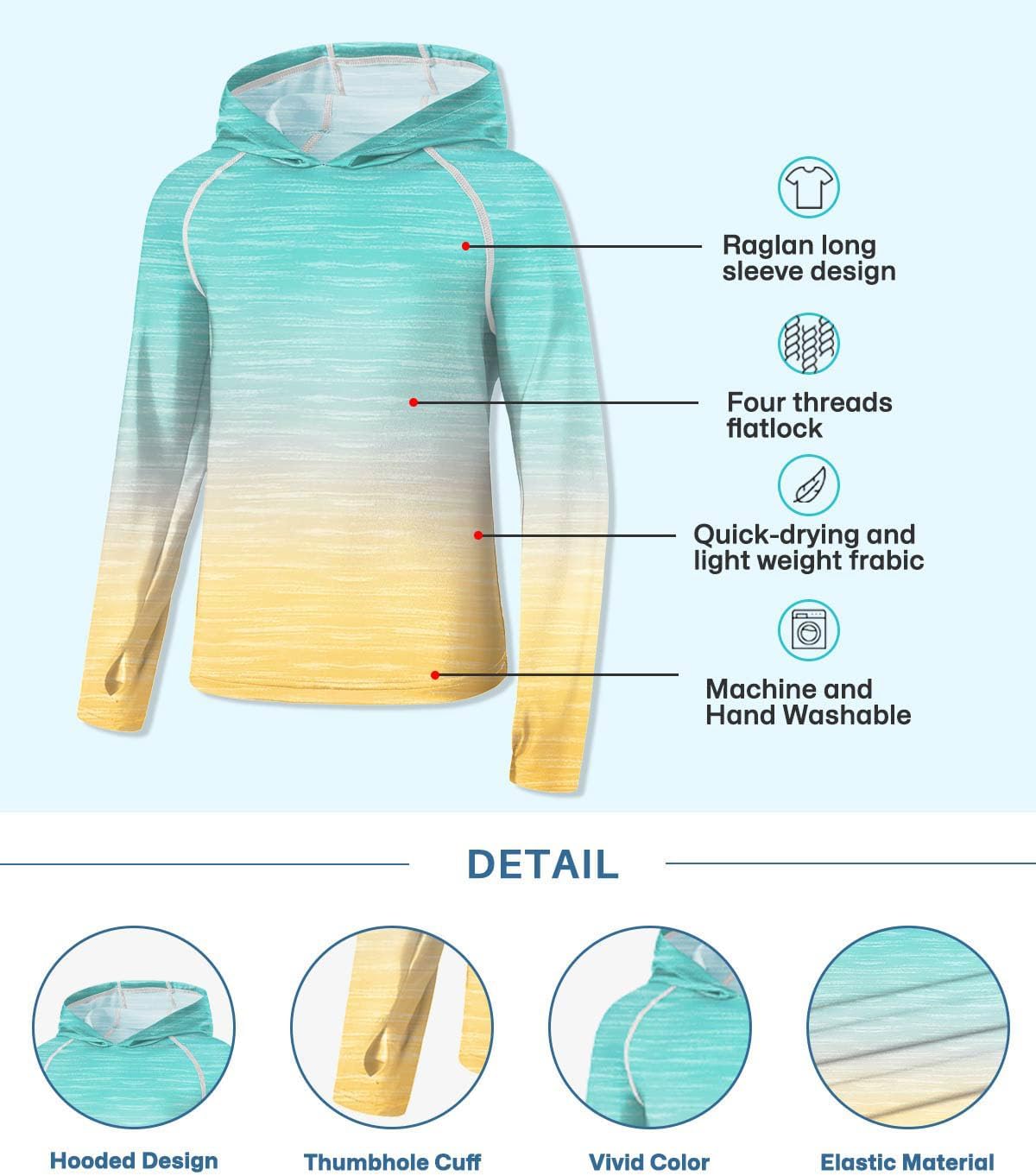 BesserBay Girls Boys Swim Shirt UPF 50+ Lightweight Hooded Rash Guard Shirt 1-14 Years - Image 5