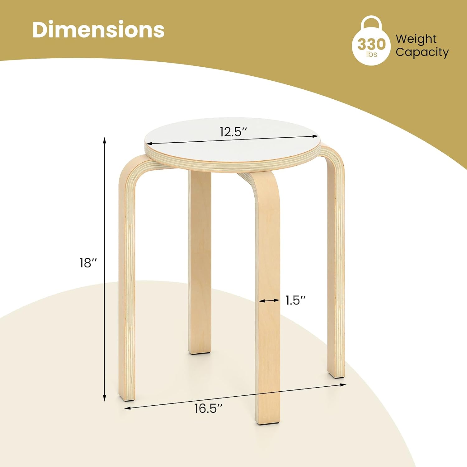 HONEY JOY 4 Pack Stackable Stool, 18" Kids Stacking Decoration Stool Set w/Wood Frame, Backless Round Flexible Seating for Children's Table, School, Classroom (White)