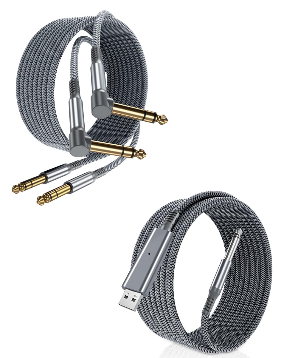 Elebase 1/4 Inch TRS Instrument Cable 10ft 2Pack USB Guitar Cable 10FT,1/4 Inch TS