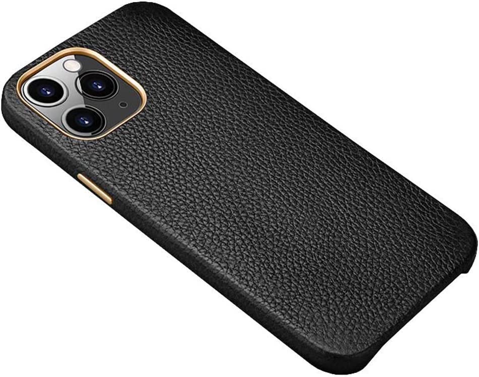 Coque iPhone 12 Pro antichoc et respirante en cuir noir lychee mince